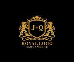 eerste jq brief leeuw Koninklijk luxe logo sjabloon in vector kunst voor restaurant, royalty, boetiek, cafe, hotel, heraldisch, sieraden, mode en andere vector illustratie.