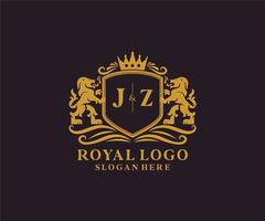 eerste jz brief leeuw Koninklijk luxe logo sjabloon in vector kunst voor restaurant, royalty, boetiek, cafe, hotel, heraldisch, sieraden, mode en andere vector illustratie.