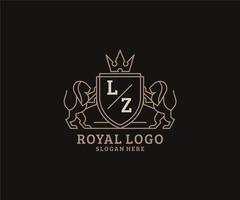 eerste lz brief leeuw Koninklijk luxe logo sjabloon in vector kunst voor restaurant, royalty, boetiek, cafe, hotel, heraldisch, sieraden, mode en andere vector illustratie.