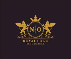 eerste Nee brief leeuw Koninklijk luxe heraldisch, wapen logo sjabloon in vector kunst voor restaurant, royalty, boetiek, cafe, hotel, heraldisch, sieraden, mode en andere vector illustratie.