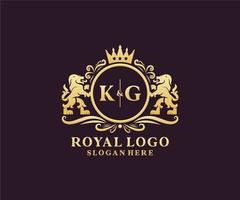 eerste kg brief leeuw Koninklijk luxe logo sjabloon in vector kunst voor restaurant, royalty, boetiek, cafe, hotel, heraldisch, sieraden, mode en andere vector illustratie.