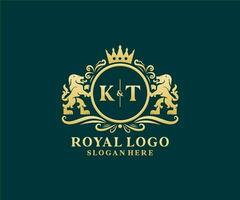 eerste kt brief leeuw Koninklijk luxe logo sjabloon in vector kunst voor restaurant, royalty, boetiek, cafe, hotel, heraldisch, sieraden, mode en andere vector illustratie.