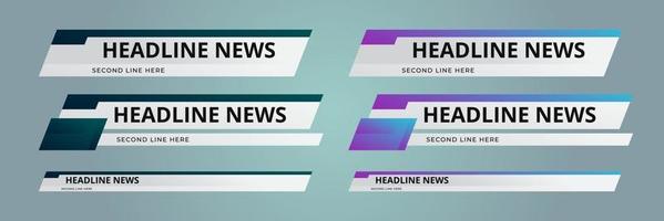 nieuws lagere derde pack. teken van live nieuws, ultra hd. banners voor het uitzenden van televisievideosjabloon. geïsoleerde illustratie vector