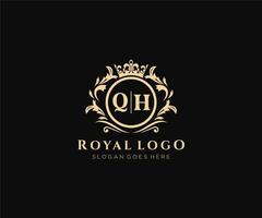 eerste qh brief luxueus merk logo sjabloon, voor restaurant, royalty, boetiek, cafe, hotel, heraldisch, sieraden, mode en andere vector illustratie.