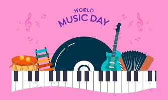 wereld muziek- dag met musical instrumenten vector