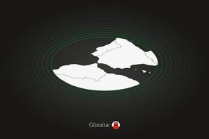 Gibraltar kaart in donker kleur, ovaal kaart met naburig landen. vector