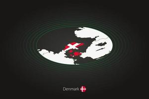 Denemarken kaart in donker kleur, ovaal kaart met naburig landen. vector