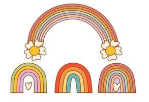 reeks van hipster retro koel regenboog psychedelisch elementen. funky illustratie in wijnoogst hippie stijl. vector