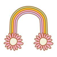 hipster retro y2k regenboog met bloemen. funky illustratie in wijnoogst hippie stijl. vector