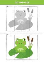 knip en lijm spel voor kinderen. schattige cartoon groene kikker. vector