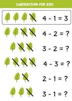 aftrekken met groen blad. basis wiskunde voor kinderen. vector