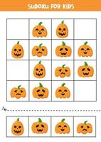 Sudoku logisch spel met schattige halloween-pompoenen. vector