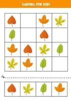 Sudoku-spel met schattige herfstbladeren. kinderen puzzel. vector