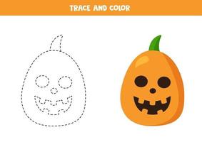 trace en kleur cartoon halloween pompoenen. handschrift praktijk. vector