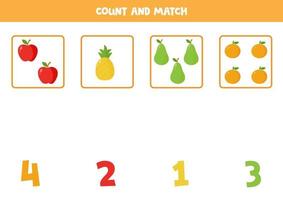 tellen spel voor kinderen. bijpassende werkblad. vector vruchten.