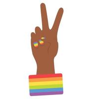 Afrikaanse hand- met twee vinger en regenboog Aan nagels. zege teken of vrede teken. vector illustratie.