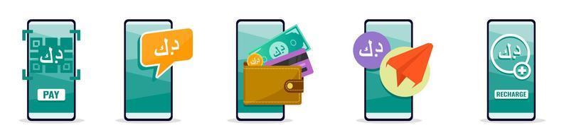 online mobiel bank met Koeweit dinar Aan telefoon vector