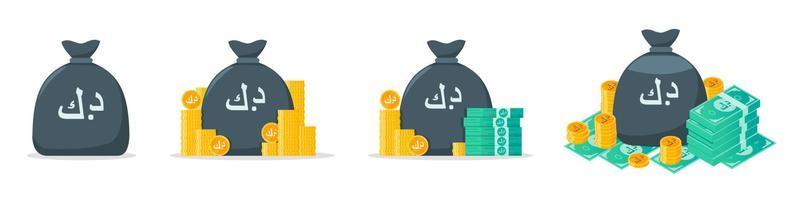 Koeweit dinar geld zak icoon reeks vector