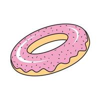 een donut met roze hagelslag. kleur geïsoleerd vector illustratie in tekenfilm stijl.