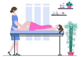 massage vectorillustratie in schoonheidssalon, body spa, ontspanning, gezichtsbehandeling en huidverzorging. plat ontwerp vector