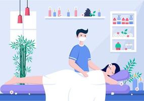 massage vectorillustratie in schoonheidssalon, body spa, ontspanning, gezichtsbehandeling en huidverzorging. plat ontwerp vector