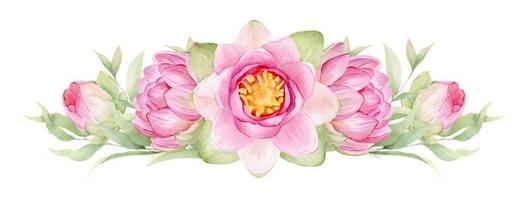 roze bloemen lotus. waterverf illustratie. een slinger van lotus bloemen. krans van Chinese water lelie. ontwerp voor uitnodigingen, opslaan de datum, kaarten andere artikelen. vector