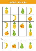 Sudoku voor kinderen met schattige kawaiivruchten. vector