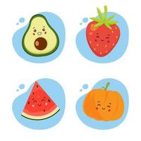 set van 4 kawaii fruit vector