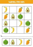 Sudoku met schattige kawaiivruchten. puzzel voor kinderen. vector