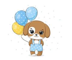 schattig hondje met ballonnen. tekenfilm vector illustratie.