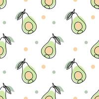 naadloos patroon, contour tropisch avocado's met gekleurde vlekken Aan een wit achtergrond. pastel kleuren. minimaal modern ontwerp. fruit achtergrond, vector