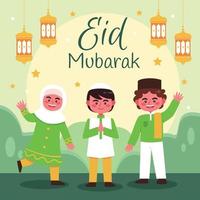 gelukkig kinderen groet eid mubarak vector