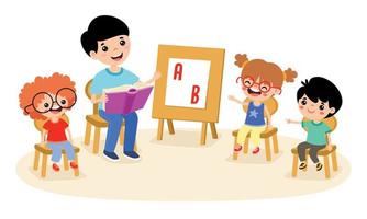 tekenfilm leraar en school- kinderen vector