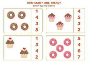 educatief rekenspel voor kinderen. tel donuts en cupcakes. vector