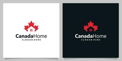 logo ontwerp abstract Canada esdoorn- blad met huis of huis logo ontwerp vector