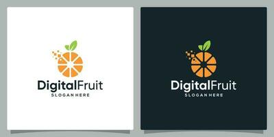 logo ontwerp sjabloon oranje digitaal. logo oranje fruit met digitaal pixel. premie vector