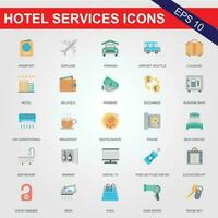 25 hotel pictogrammen set. verhuur eigendom geïsoleerd pictogrammen. reeks van appartement reservering, hotel boeken, huur herberg kamer, luchthaven overdracht, kamer Oppervlakte, vlak huur, vijf sterren hotel, onderhoud lijn vector web icoon