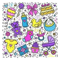 reeks van doodles voor baby douche. vector