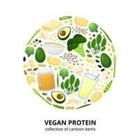 veganistisch eiwit bronnen in cirkel. vector