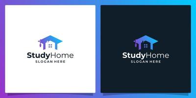 middelbare school, afstuderen pet, campus, onderwijs logo ontwerp en huis gebouw logo vector illustratie grafisch ontwerp.
