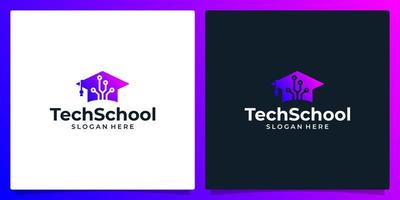 middelbare school, afstuderen pet, campus, onderwijs logo ontwerp en symbool techniek, internetten, systeem, kunstmatig intelligentie- en computer logo vector illustratie grafisch ontwerp.