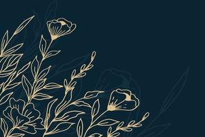 elegant gouden bloemen achtergrond met hand- getrokken bloemen en bladeren illustratie decoratie Aan donker blauw vector