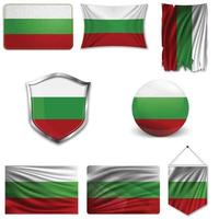 set van de nationale vlag van bulgarije in verschillende ontwerpen op een witte achtergrond. realistische vectorillustratie. vector