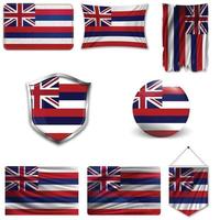 set van de nationale vlag van Hawaiiaanse eilanden in verschillende ontwerpen op een witte achtergrond. realistische vectorillustratie. vector