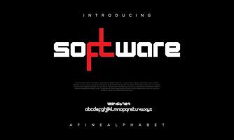 software abstract mode doopvont alfabet. minimaal modern stedelijk fonts voor logo, merk enz. typografie lettertype hoofdletters kleine letters en nummer. vector illustratie