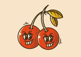 wijnoogst mascotte karakter ontwerp van twee kers fruit vector