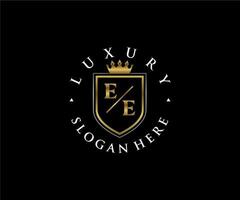 eerste ee brief Koninklijk luxe logo sjabloon in vector kunst voor restaurant, royalty, boetiek, cafe, hotel, heraldisch, sieraden, mode en andere vector illustratie.