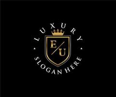 eerste EU brief Koninklijk luxe logo sjabloon in vector kunst voor restaurant, royalty, boetiek, cafe, hotel, heraldisch, sieraden, mode en andere vector illustratie.