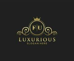 eerste fu brief Koninklijk luxe logo sjabloon in vector kunst voor restaurant, royalty, boetiek, cafe, hotel, heraldisch, sieraden, mode en andere vector illustratie.