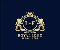 eerste lf brief leeuw Koninklijk luxe logo sjabloon in vector kunst voor restaurant, royalty, boetiek, cafe, hotel, heraldisch, sieraden, mode en andere vector illustratie.